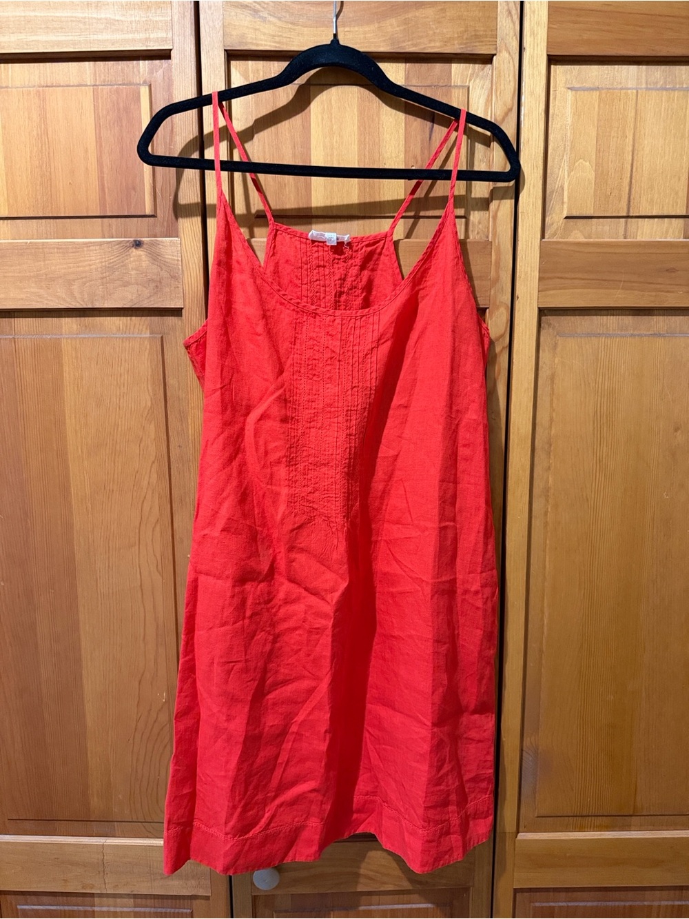 Eileen Fisher Handkerchief Irish Linen Racerback Cami Dress Geranium Red Sz L